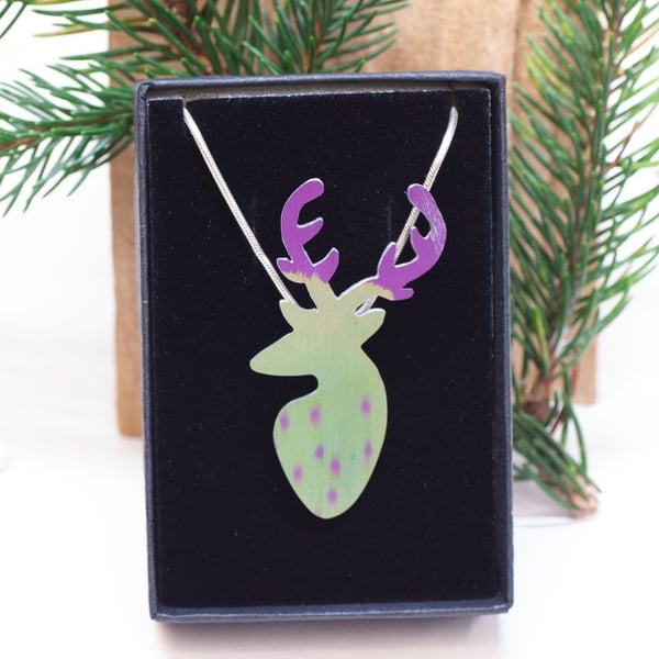 Colourful Stag necklace in anodised aluminium