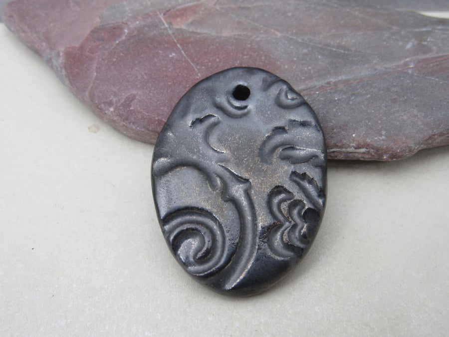 Large Metallic Brocade Ceramic Pendant