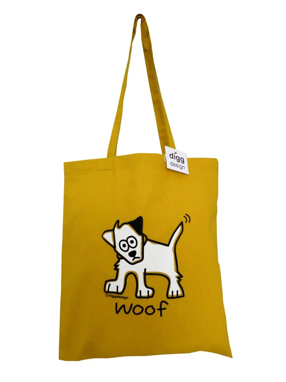 Digg Design WOOF Dog cotton Tote Bag. Mustard
