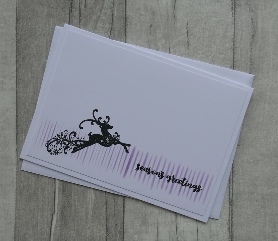 Fancy Reindeer with Purple Lines - Season's Greetings - Christmas Card