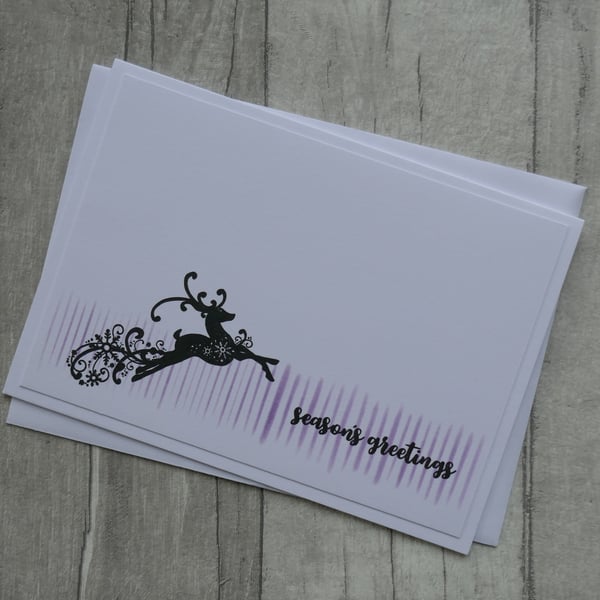 Fancy Reindeer with Purple Lines - Season's Greetings - Christmas Card