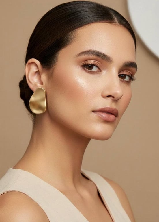 Asymmetrical Gold Stud Earrings, Mismatched Organic Shape, Sculptural Disc