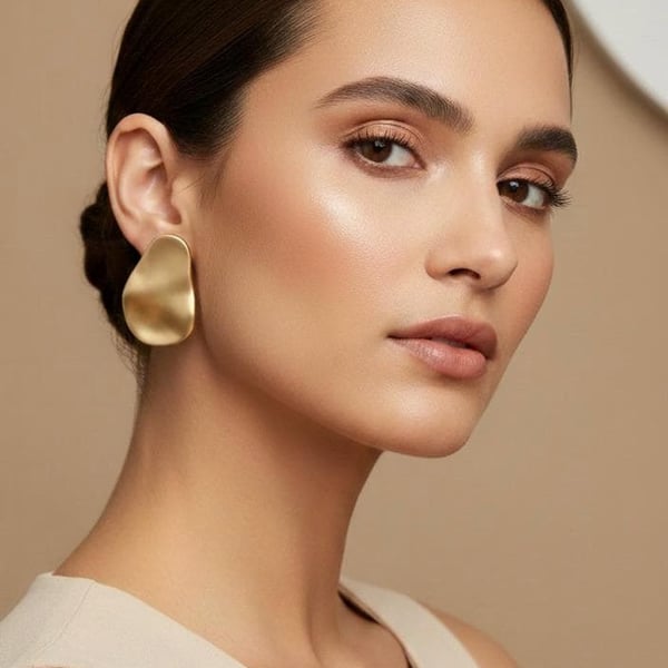 Asymmetrical Gold Stud Earrings, Mismatched Organic Shape, Sculptural Disc