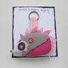 freehand embroidered zombie hedgehog bag charm keyring hot pink