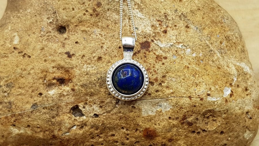 Tiny blue Lapis lazuli Pendant. 925 Sterling silver. September birthstone