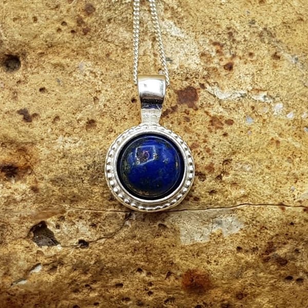 Tiny blue Lapis lazuli Pendant. 925 Sterling silver. September birthstone