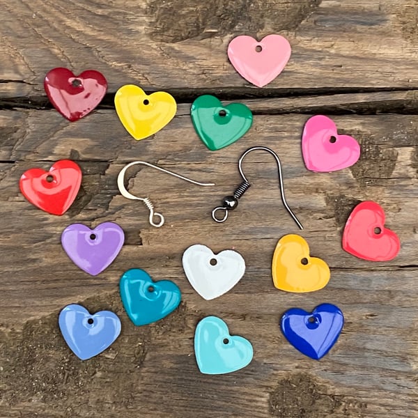 Bright Enamel Heart Earrings. Choose your earring finish. 