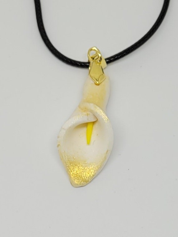 calla lily pendant unique artisan necklace crafted with polymer clay cream