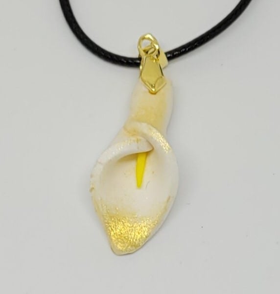 calla lily pendant unique artisan necklace crafted with polymer clay cream