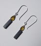 Sterling Silver Earrings Dk Green Indian Agate Candle Faceted Honey Quartz Flame - Image 3