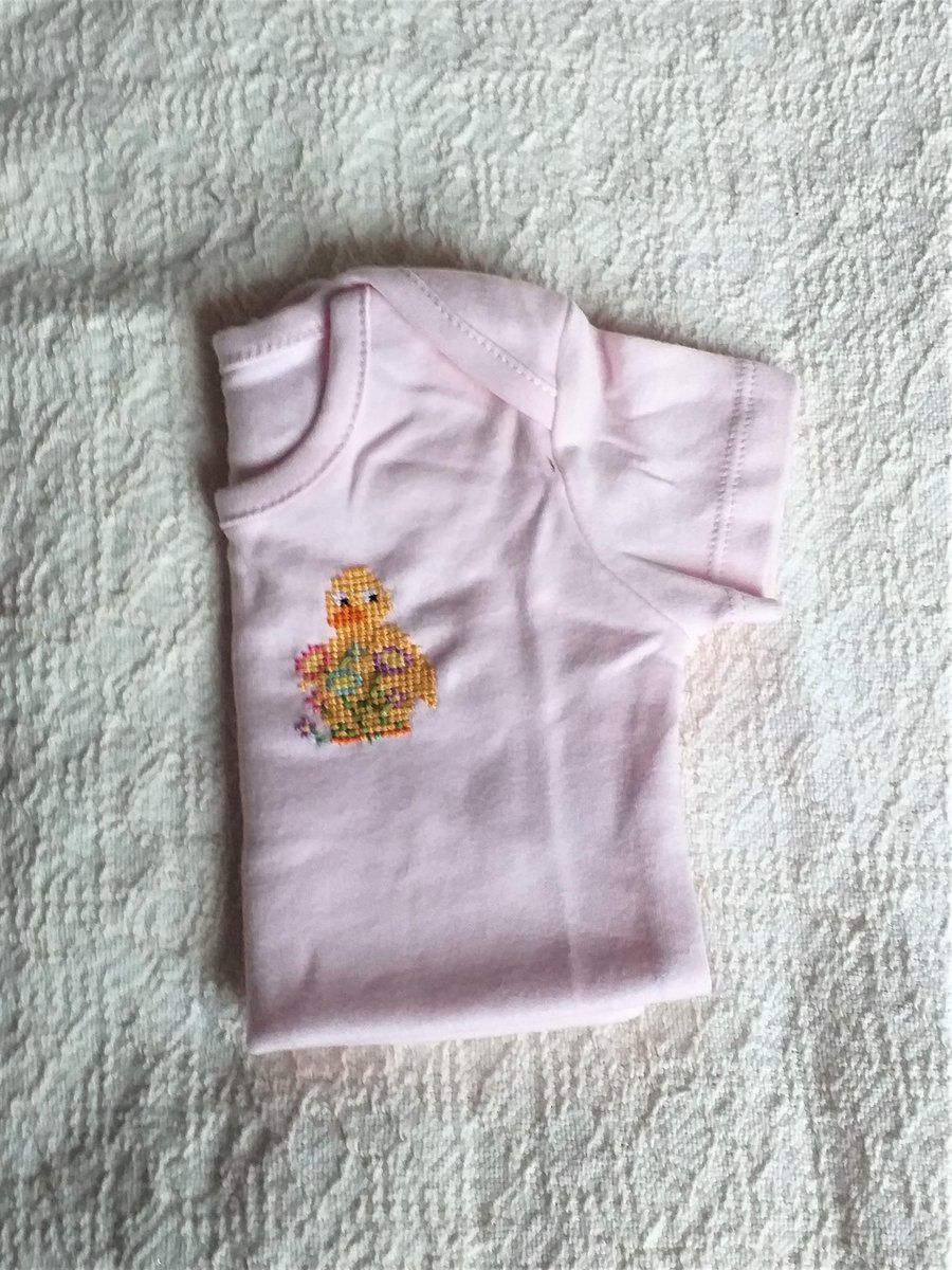 Duckling, Baby Vest, age 3-6 months, hand embroidered