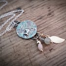 Botanical Bird Pendant - round, recycled silver 