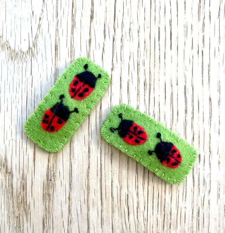 Handmade Felt Ladybird Hairclips for Girls, Nature Gift