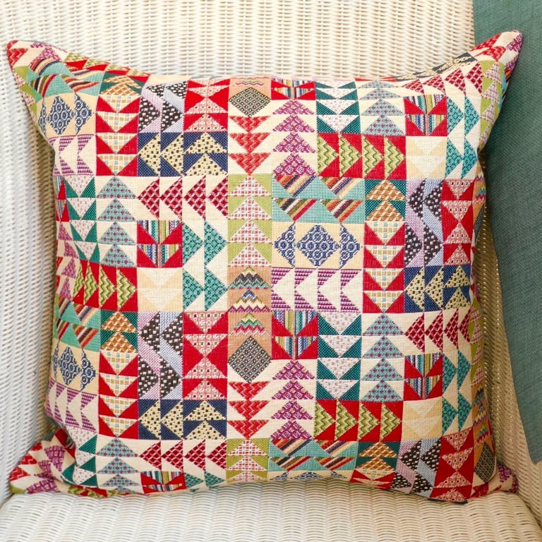 Scatter Cushion Cover: Tapestry Arrows design Duck Egg Blue reverse 17"