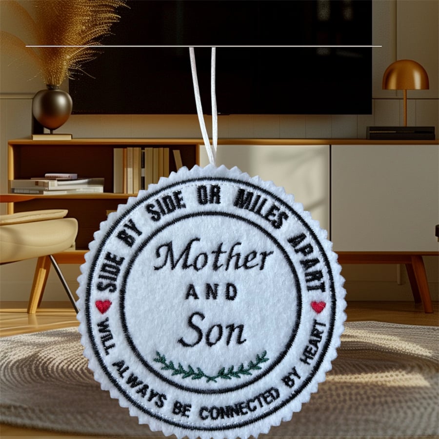 Mother and son side by side Embroidered Hanging Keepsake, 