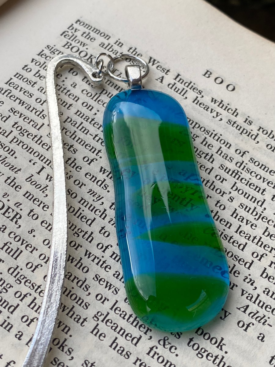 Blue and Green Fused Glass Book Mark