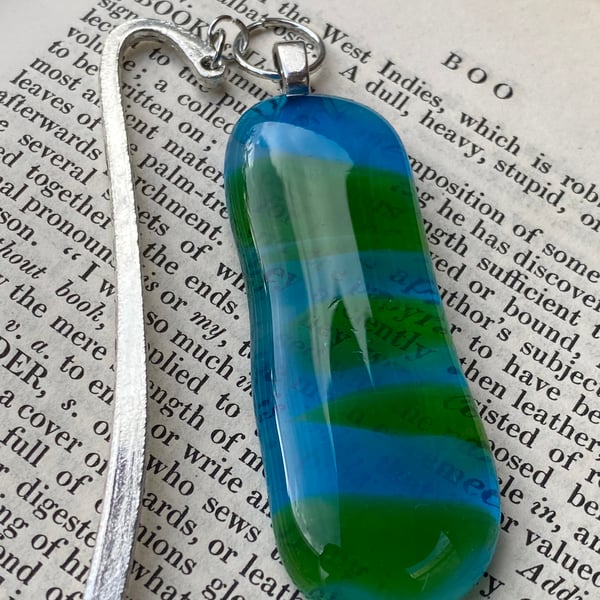 Blue and Green Fused Glass Book Mark