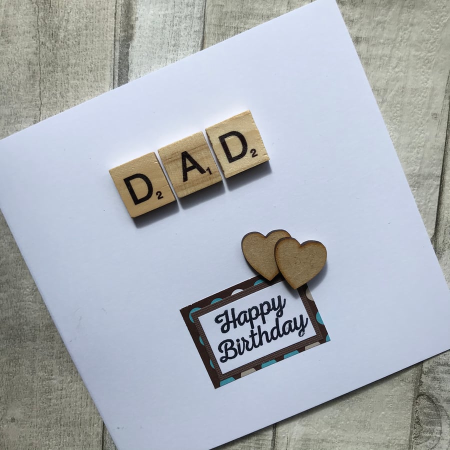 Personalised Handmade Male Happy Birthday Card with scrabble tiles