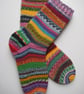 knitted socks size 3-4, hand knit small wool scrappy socks 
