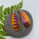 Orange fern print aluminium earrings