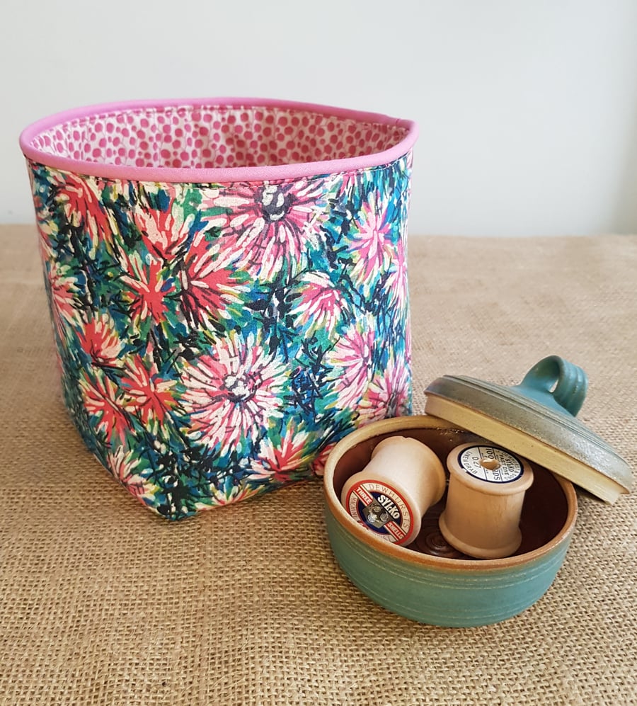 Fabric storage container: vintage floral pink