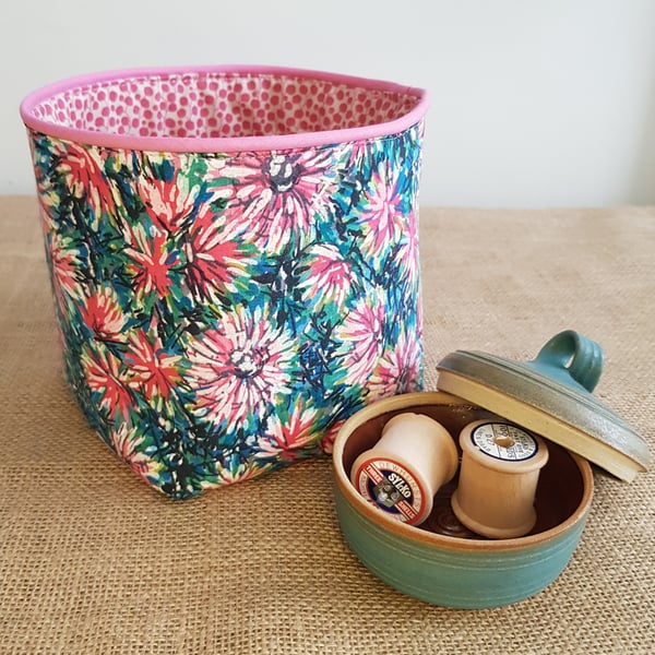 Fabric storage container: vintage floral pink