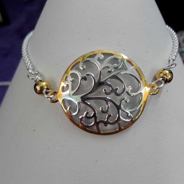 Sterling Silver and Gold-Plated Tree of Life Adjustable Bracelet