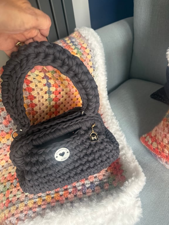 Charcoal Grey Box Bag - Crochet Handbag - Handmade in Hebburn