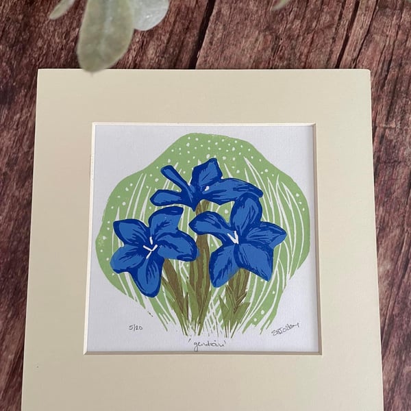 ‘Gentian’ Lino print