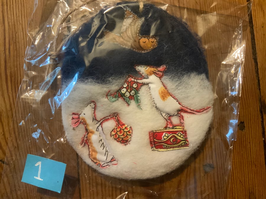 Christmas Felted wooden Hanging Decoration. Beautiful individually Handmade 