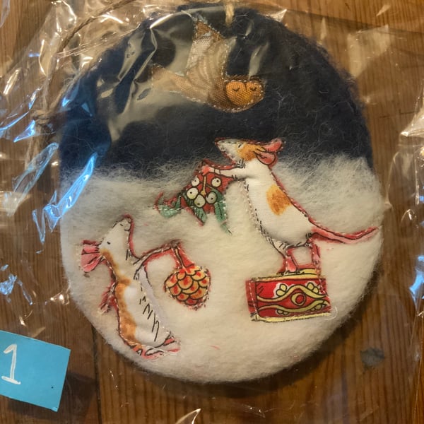 Christmas Felted wooden Hanging Decoration. Beautiful individually Handmade 