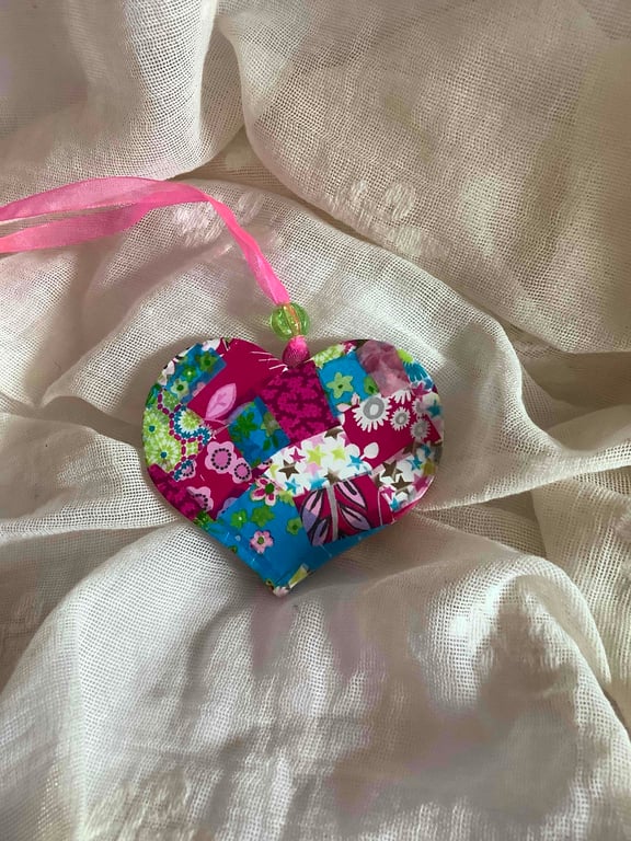 Colourful decopatched wooden heart