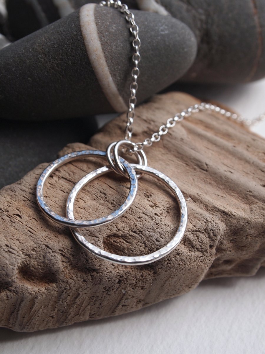 Sterling Silver Hammered Ring Necklace Pendant