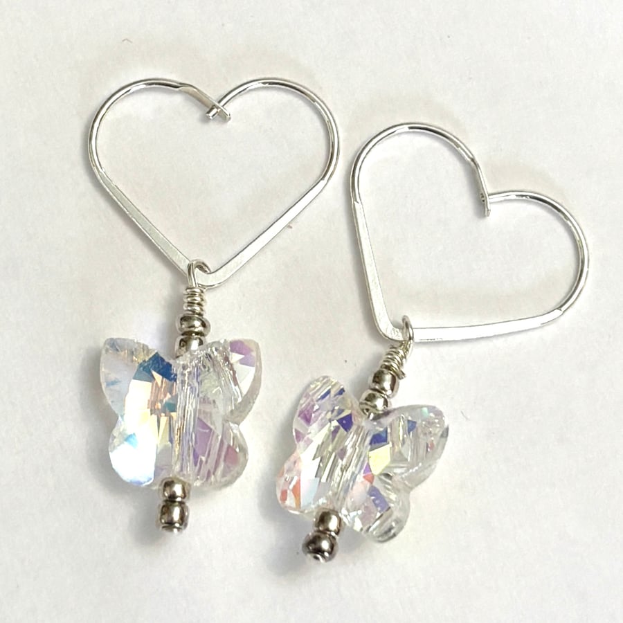 Butterfly Crystal Drop Earrings  Sterling Silver Drop Earrings