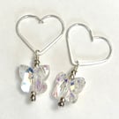 Butterfly Crystal Drop Earrings  Sterling Silver Drop Earrings