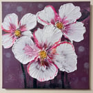 Flower painting, Textured Floral Canvas Painting – White & Pink Blossoms