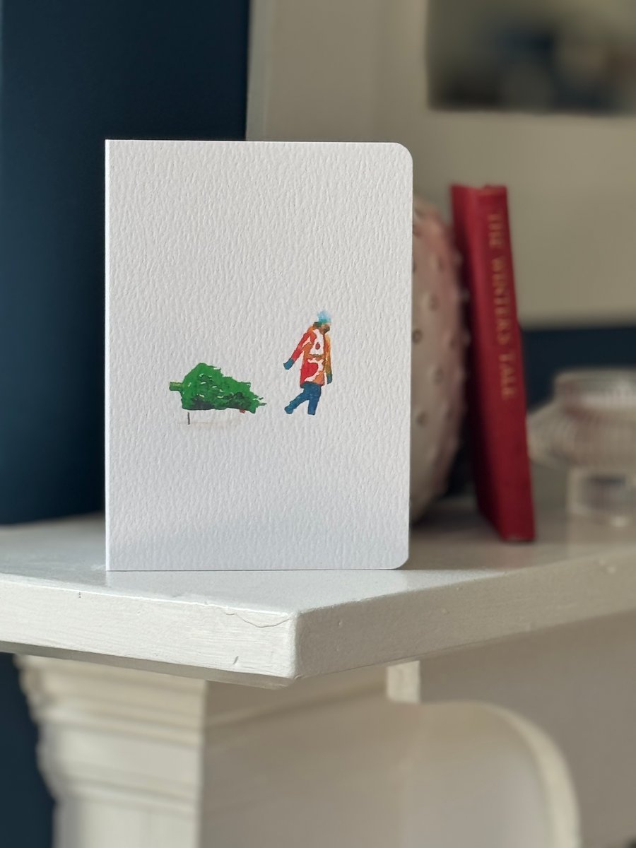 Christmas Card Cards Man Pulling Sledge watercolour style (QM 210)