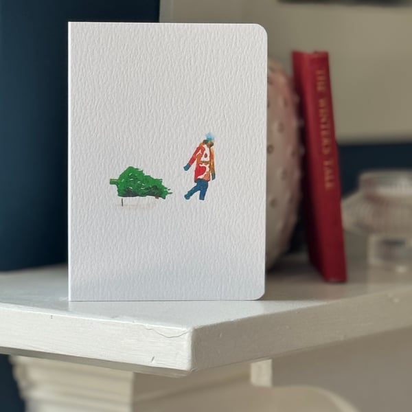 Christmas Card Cards Man Pulling Sledge watercolour style (QM 210)