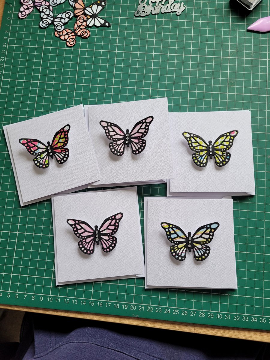 BB09 Butterfly Hand Decorated Cards - Set of 5