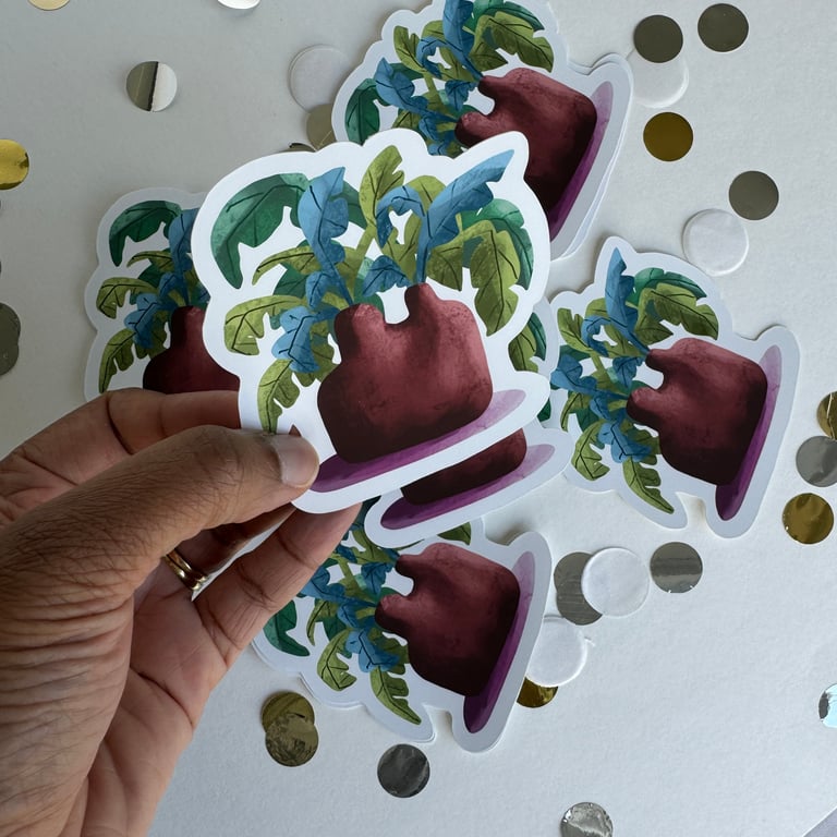 Sticker Floral Tropical Leaf Vase Matt Vinyl Waterproof