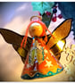 Small: Tin Angel Christmas Tree decoration (Orange and green )  - Image 2