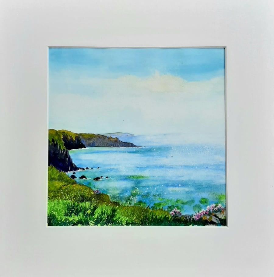 Landscape Watercolour Painting. Clifftop. The Gauldrons, Kintyre