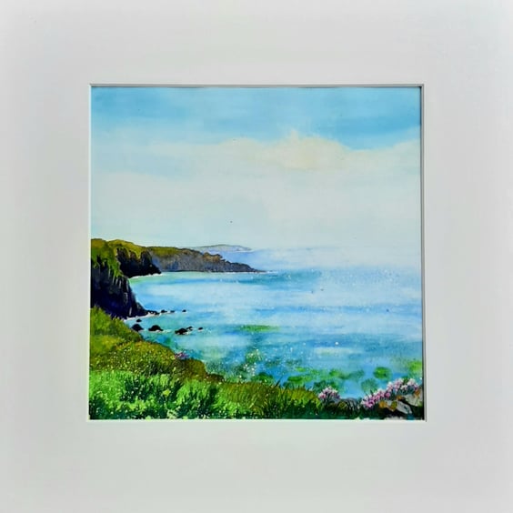 Landscape Watercolour Painting. Clifftop. The Gauldrons, Kintyre