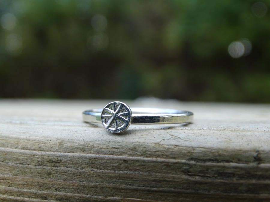 Viking cross star symbol Eco Silver stacking ring 