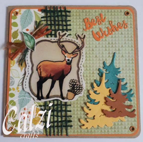 Autumnal Stag Birthday Card With Die Cut Fir Trees