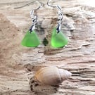 Bright Green Seaglass Earrings with Silver Plated Hooks