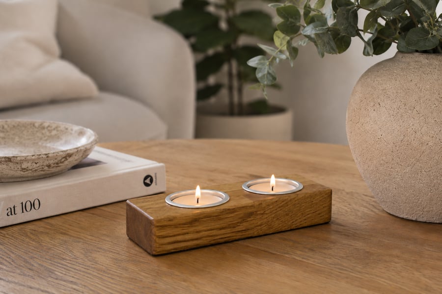 Rectangular Tealight Holder – Reclaimed Solid Oak Handmade Candle Holder
