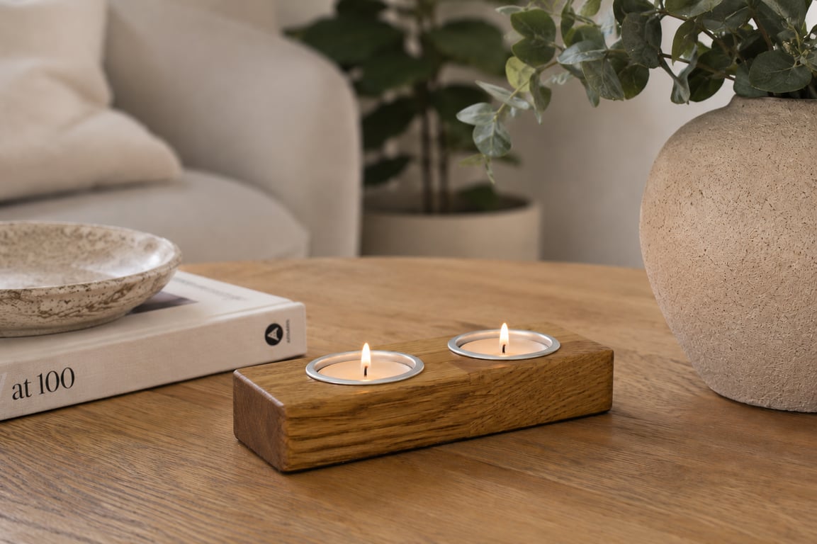 Rectangular Tealight Holder – Reclaimed Solid Oak Handmade Candle Holder