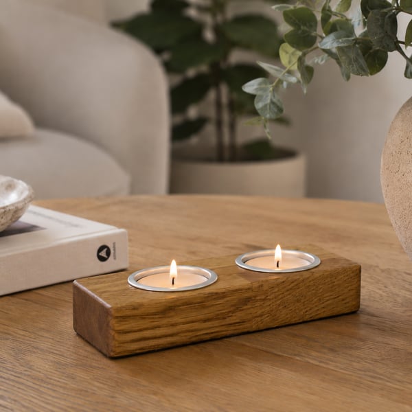 Rectangular Tealight Holder – Reclaimed Solid Oak Handmade Candle Holder