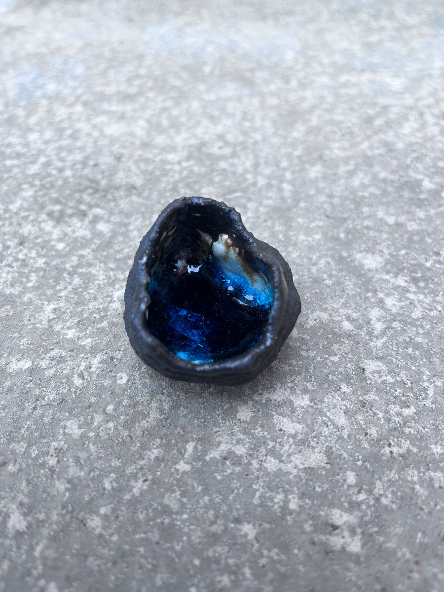 Handmade Black Stoneware Geode Ceramic Art Sculpture with Crackle Glaze